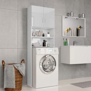 Appliances | Washing Machine Cabinet High Gloss White 64×25.5×190 cm Chipboard Appliances Appliances