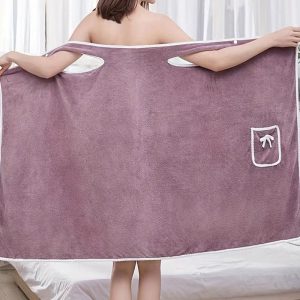 Bathroom Supplies | 80*135cm Wearable Bowknot Coral Velvet Bath Towel for Adults – Purple Smart Home & Garden Bathroom Supplies