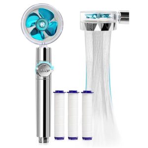 Bathroom Supplies | Handheld Turbocharged Shower Head with 3 Filters, High-Pressure Water Saving Home Bath Turbo Fan Shower Kit – Blue + Silver Bathroom Supplies Bathroom Supplies