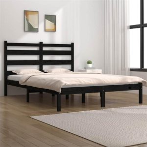 Beds & Accessories | Bed Frame Black Solid Wood Pine 140×190 cm Beds & Accessories Beds & Accessories