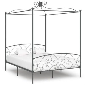 Beds & Accessories | Canopy Bed Frame Grey Metal 180×200 cm Beds & Accessories Beds & Accessories