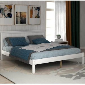 Beds & Accessories | Full-Size Platform Bed Frame with Headboard and Wooden Slats Support, No Box Spring Needed (Only Frame) – White Beds & Accessories Beds & Accessories