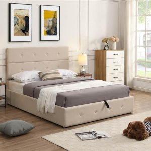 Beds & Accessories | Full Size Upholstered Platform Bed Frame with Storage Space, Headboard and Wooden Slats Support, No Box Spring Needed (Only Frame) – Beige Beds & Accessories Beds & Accessories