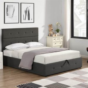 Beds & Accessories | Full Size Upholstered Platform Bed Frame with Storage Space, Headboard and Wooden Slats Support, No Box Spring Needed (Only Frame) – Gray Beds & Accessories Beds & Accessories