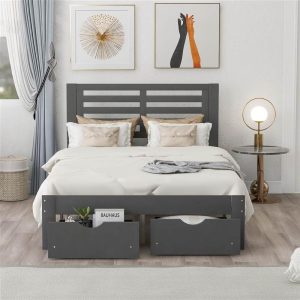 Beds & Accessories | Full Size Wooden Bed Frame with Storage Drawer – Gray Beds & Accessories Beds & Accessories