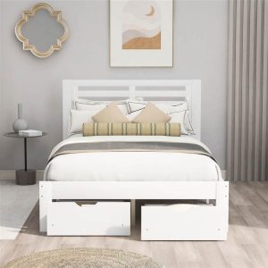 Beds & Accessories | Full Size Wooden Bed Frame with Storage Drawer – White Beds & Accessories Beds & Accessories