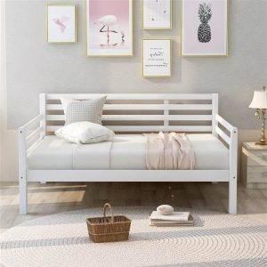 Beds & Accessories | Full-Size Wooden Daybed Frame with Guardrail and Wooden Slat Support – White Beds & Accessories Beds & Accessories