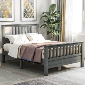 Beds & Accessories | Full Size Wooden Platform Bed Frame with Headboard, Footboard, and Wooden Slats Support, No Spring Box Required (Frame Only) – Gray Beds & Accessories Beds & Accessories