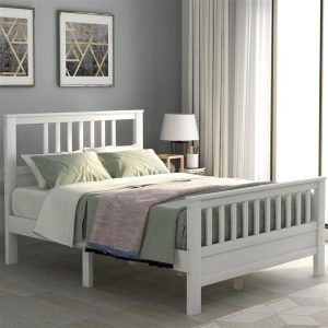 Beds & Accessories | Full Size Wooden Platform Bed Frame with Headboard, Footboard, and Wooden Slats Support, No Spring Box Required (Frame Only) – White Beds & Accessories Beds & Accessories