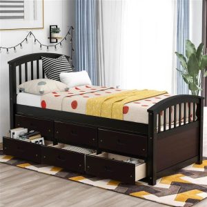 Beds & Accessories | Orisfur Twin Size Wooden Bed Frame with 6 Storage Drawers – Espresso Beds & Accessories Beds & Accessories