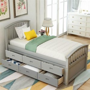 Beds & Accessories | Orisfur Twin Size Wooden Bed Frame with 6 Storage Drawers – Gray Beds & Accessories Beds & Accessories