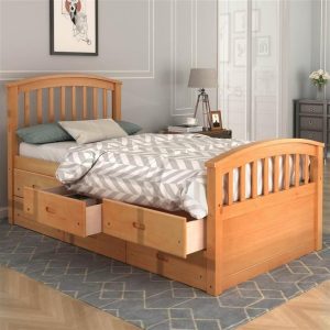 Beds & Accessories | Orisfur Twin Size Wooden Bed Frame with 6 Storage Drawers – Oak Beds & Accessories Beds & Accessories