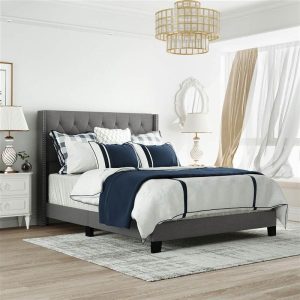 Beds & Accessories | Queen Size Linen Fabric Upholstered Platform Bed Frame with Headboard and Wooden Slats Support, Box Spring Needed (Only Frame) – Gray Beds & Accessories Beds & Accessories