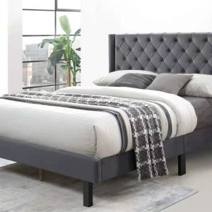 Beds & Accessories | Queen Size Upholstered Platform Bed Frame with Button Tufted Headboard and Wooden Slats Support, No Box Spring Needed (Only Frame) – Gray Beds & Accessories Beds & Accessories