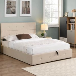 Beds & Accessories | Queen Size Upholstered Platform Bed Frame with Storage Space, Headboard and Wooden Slats Support, No Box Spring Needed (Only Frame) – Beige Beds & Accessories Beds & Accessories