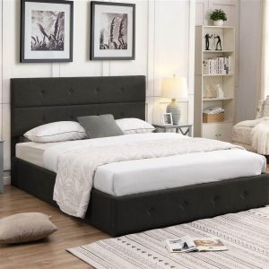 Beds & Accessories | Queen Size Upholstered Platform Bed Frame with Storage Space, Headboard and Wooden Slats Support, No Box Spring Needed (Only Frame) – Gray Beds & Accessories Beds & Accessories