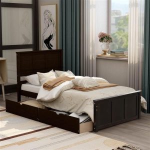 Beds & Accessories | Twin-Size Platform Bed Frame with 2 Storage Drawers, Headboard and Wooden Slats Support, No Box Spring Needed (Only Frame) – Espresso Beds & Accessories Beds & Accessories