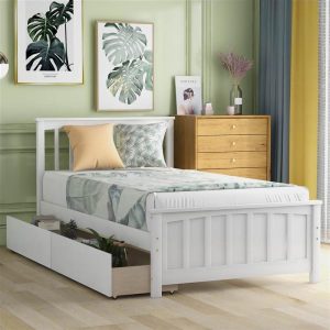 Beds & Accessories | Twin-Size Platform Bed Frame with 2 Storage Drawers, Headboard and Wooden Slats Support, No Box Spring Needed (Only Frame) – White Beds & Accessories Beds & Accessories