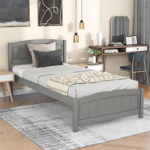 Beds & Accessories | Twin-Size Platform Bed Frame with Headboard and Wood Slats Support, No Box Spring Needed (Only Frame) – Gray Beds & Accessories Beds & Accessories