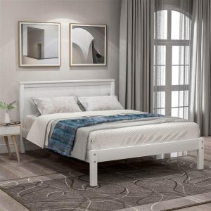 Beds & Accessories | Twin-Size Platform Bed Frame with Headboard and Wooden Slats Support, No Box Spring Needed (Only Frame) – White Beds & Accessories Beds & Accessories