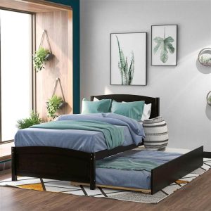 Beds & Accessories | Twin-Size Platform Bed Frame with Trundle Bed, Headboard, and Wooden Slats Support, No Box Spring Needed (Only Frame) – Espresso Beds & Accessories Beds & Accessories