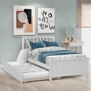 Beds & Accessories | Twin-Size Platform Bed Frame with Trundle Bed, Headboard and Wooden Slats Support, No Box Spring Needed (Only Frame) – Gray Beds & Accessories Beds & Accessories