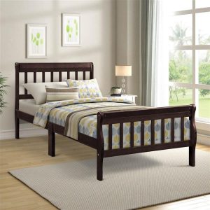 Beds & Accessories | Twin Size Solid Wood Bed Frame with Headboard and Footboard – Espresso Beds & Accessories Beds & Accessories