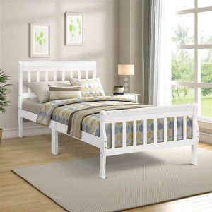 Beds & Accessories | Twin Size Solid Wood Bed Frame with Headboard and Footboard – White Beds & Accessories Beds & Accessories