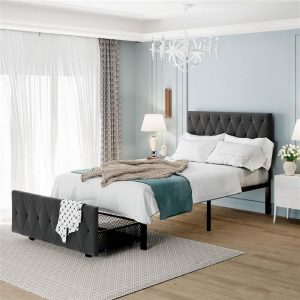 Beds & Accessories | Twin Size Upholstered Platform Bed Frame with Storage Drawer, Headboard, and Metal Slats Support, No Box Spring Needed (Only Frame) – Gray Beds & Accessories Beds & Accessories