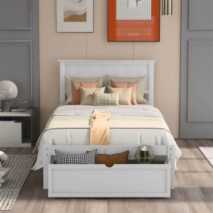 Beds & Accessories | Twin Size Wooden Bed Frame with Under-bed Storage Drawer – White Beds & Accessories Beds & Accessories