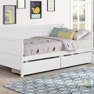 Beds & Accessories | Twin Size Wooden Daybed Frame with 2 Storage Drawers and Wooden Slats Support, No Need for Spring Box, for Living Room, Bedroom, Office, Apartment – White Beds & Accessories Beds & Accessories