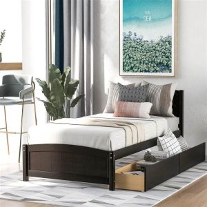 Beds & Accessories | Twin Size Wooden Platform Bed Frame with 2 Storage Drawers, and Wooden Slats Support, No Spring Box Required (Frame Only) – Espresso Beds & Accessories Beds & Accessories