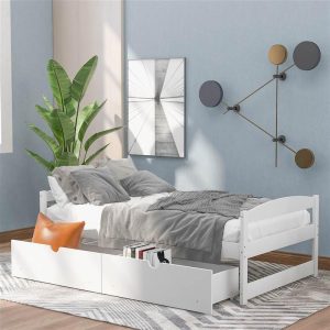 Beds & Accessories | Twin Size Wooden Platform Bed Frame with 2 Storage Drawers, and Wooden Slats Support, No Spring Box Required – White Beds & Accessories Beds & Accessories