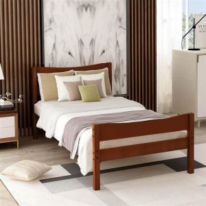 Beds & Accessories | Twin Size Wooden Platform Bed Frame with Headboard, and Wooden Slats Support, No Spring Box Required (Frame Only) – Walnut Beds & Accessories Beds & Accessories