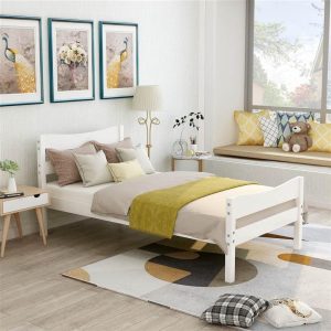 Beds & Accessories | Twin Size Wooden Platform Bed Frame with Headboard, and Wooden Slats Support, No Spring Box Required (Frame Only) – White Beds & Accessories Beds & Accessories