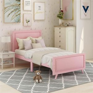 Beds & Accessories | Twin-Size Wooden Platform Bed Frame with Headboard and Wooden Slats Support – Pink Beds & Accessories Beds & Accessories