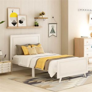 Beds & Accessories | Twin-Size Wooden Platform Bed Frame with Headboard and Wooden Slats Support – White Beds & Accessories Beds & Accessories