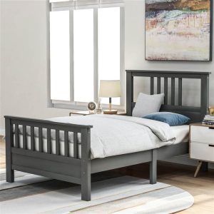 Beds & Accessories | Twin Size Wooden Platform Bed Frame with Headboard, Footboard, and Wooden Slats Support, No Spring Box Required (Frame Only) – Gray Beds & Accessories Beds & Accessories