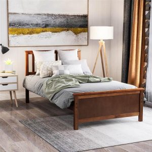 Beds & Accessories | Twin Size Wooden Platform Bed Frame with Headboard, Footboard, and Wooden Slats Support, No Spring Box Required (Frame Only) – Walnut Beds & Accessories Beds & Accessories