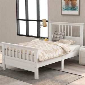 Beds & Accessories | Twin Size Wooden Platform Bed Frame with Headboard, Footboard, and Wooden Slats Support, No Spring Box Required (Frame Only) – White Beds & Accessories Beds & Accessories