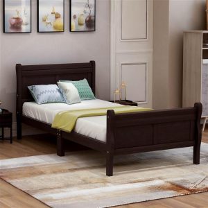 Beds & Accessories | Twin-Size Wooden Platform Bed Frame with Headboard, Footboard, and Wooden Slats Support – Oak Beds & Accessories Beds & Accessories