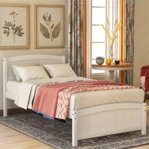 Beds & Accessories | Twin-Size Wooden Platform Bed Frame with Headboard, Footboard, and Wooden Slats Support – White Beds & Accessories Beds & Accessories