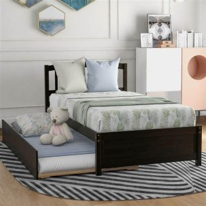 Beds & Accessories | Twin Size Wooden Platform Bed Frame with Trundle Bed, and Wooden Slats Support, No Spring Box Required (Frame Only) – Espresso Beds & Accessories Beds & Accessories