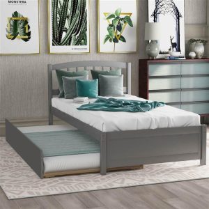 Beds & Accessories | Twin Size Wooden Platform Bed Frame with Trundle Bed, and Wooden Slats Support, No Spring Box Required (Frame Only) – Gray Beds & Accessories Beds & Accessories