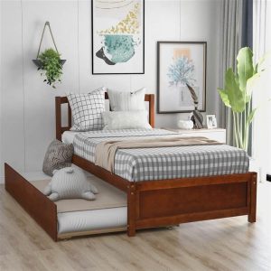 Beds & Accessories | Twin Size Wooden Platform Bed Frame with Trundle Bed, and Wooden Slats Support, No Spring Box Required (Frame Only) – Walnut Beds & Accessories Beds & Accessories