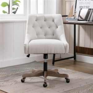 Chairs | COOLMORE Modern Leisure Linen Swivel Shell Chair Height Adjustable with Curved Backrest and Casters for Living Room, Bedroom, Dining Room, Office – Beige Chairs Beige