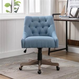 Chairs | COOLMORE Modern Leisure Linen Swivel Shell Chair Height Adjustable with Curved Backrest and Casters for Living Room, Bedroom, Dining Room, Office – Blue Chairs Blue