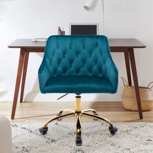 Chairs | COOLMORE Modern Leisure Velvet Swivel Shell Chair Height Adjustable with Curved Backrest and Casters for Living Room, Bedroom, Dining Room, Office – Teal Furniture Chairs