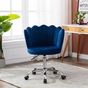 Chairs | COOLMORE Velvet Swivel Shell Chair Height Adjustable with Curved Backrest and Casters for Living Room, Bedroom, Office – Blue Chairs Blue