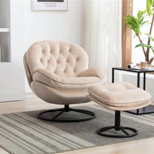 Chairs | Modern Style Velvet Sofa Chair with Ottoman, and Metal Frame, for Living Room, Bedroom, Dining Room, Office – Beige Chairs Beige